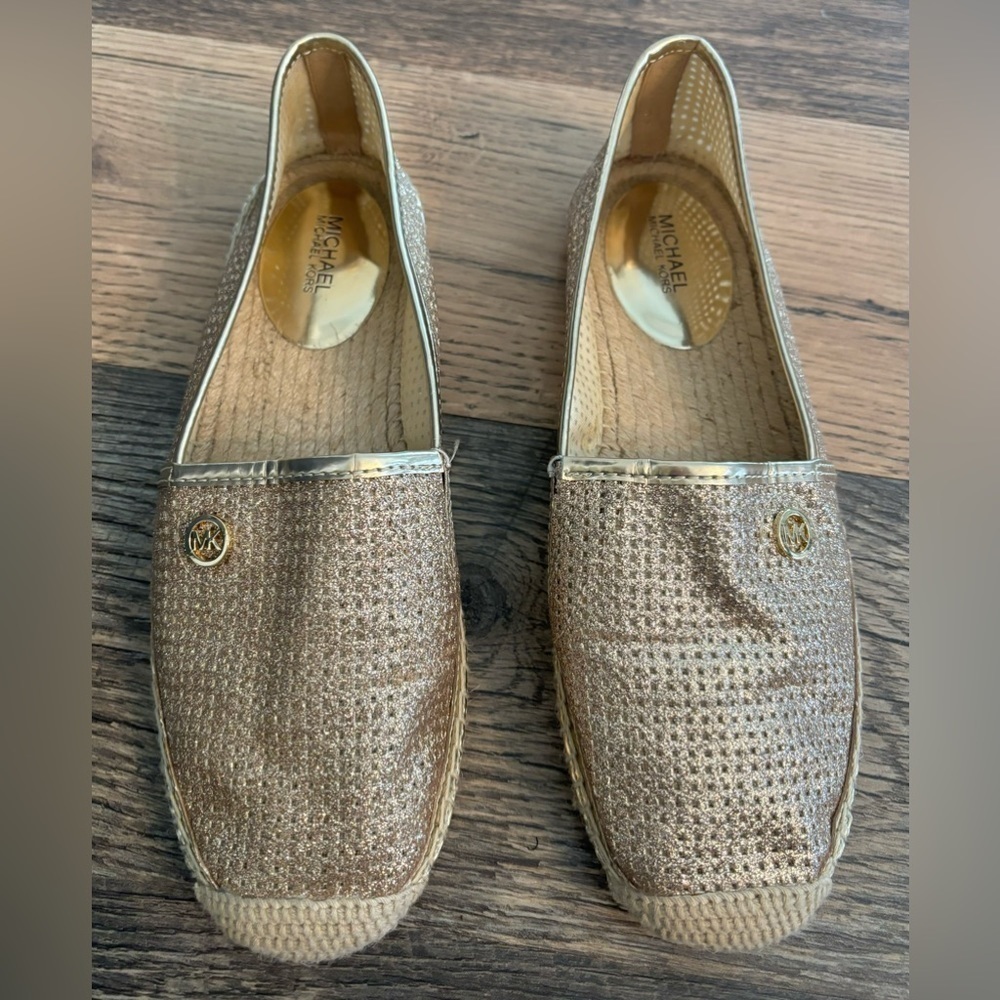 Michael Kors Kendrick Slip On Pixie Fine Perforated Espadrille Flat Gold Size 8‎